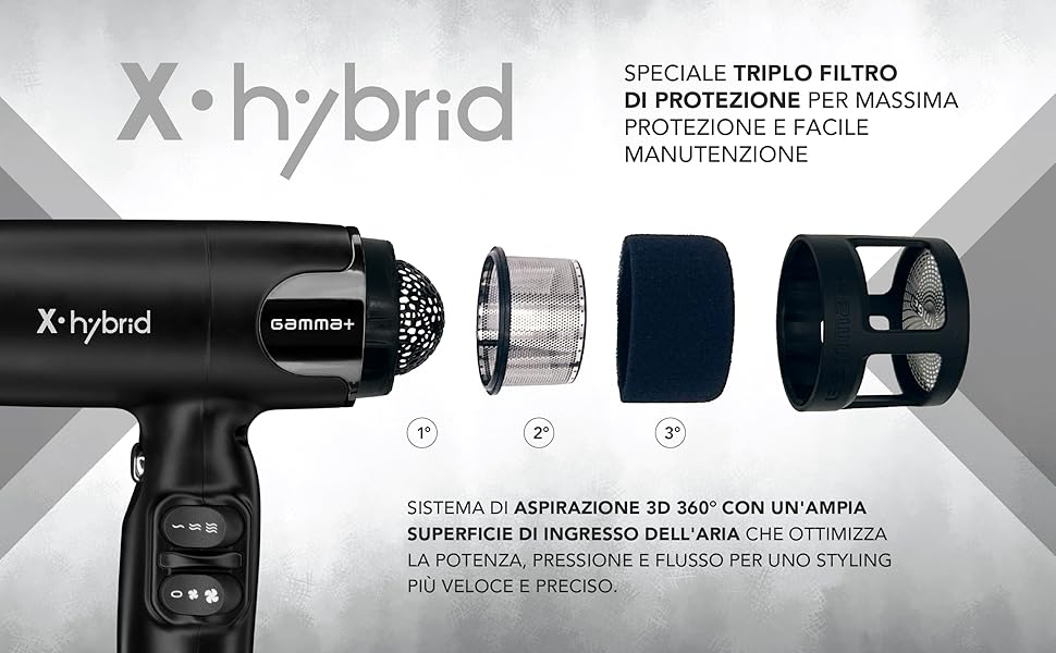 X-hybrid asciugacapelli phon gamma+