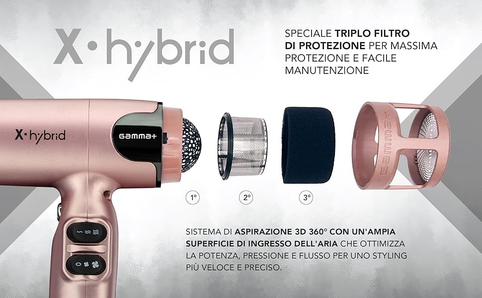 X-hybrid asciugacapelli phon gamma+